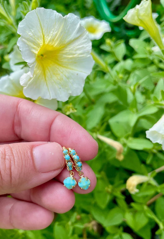 Turquoise Cluster Huggie Earrings | Boho Gold Jewelry
