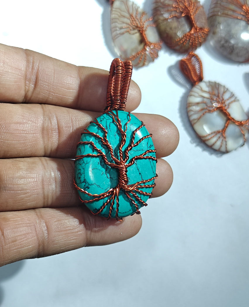 Turquoise Tree of Life Pendant | Copper Wire Wrapped Stone