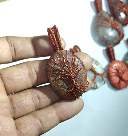Natural Jasper Tree of Life Pendant | Wire Wrapped Copper