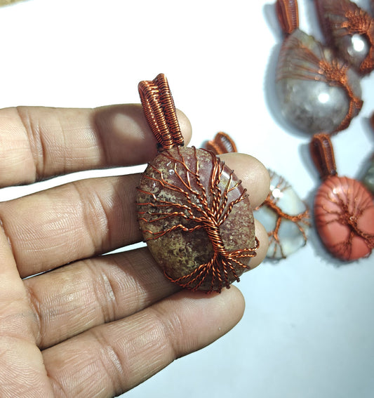 Natural Jasper Tree of Life Pendant | Wire Wrapped Copper