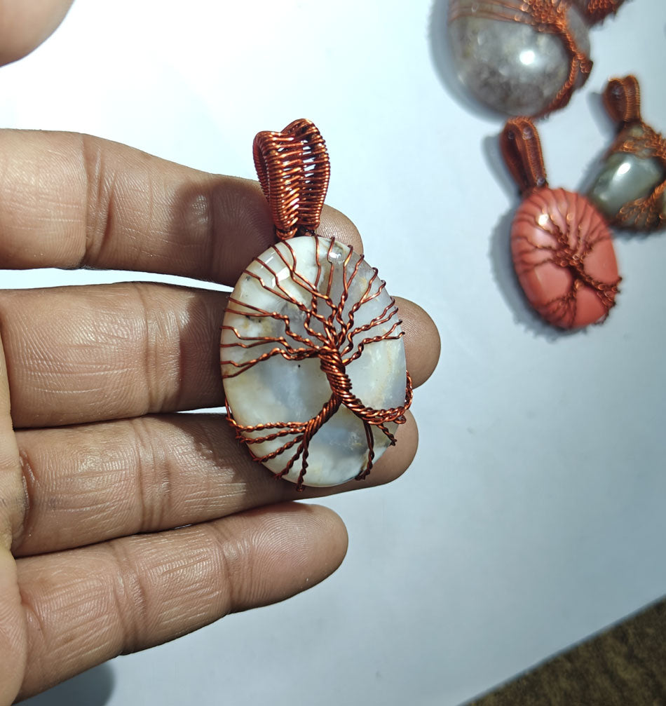 White Agate Tree of Life Pendant | Artisan Wire Wrapped