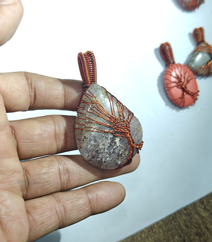 Large Speckled Stone Tree of Life Pendant | Wire Wrapped