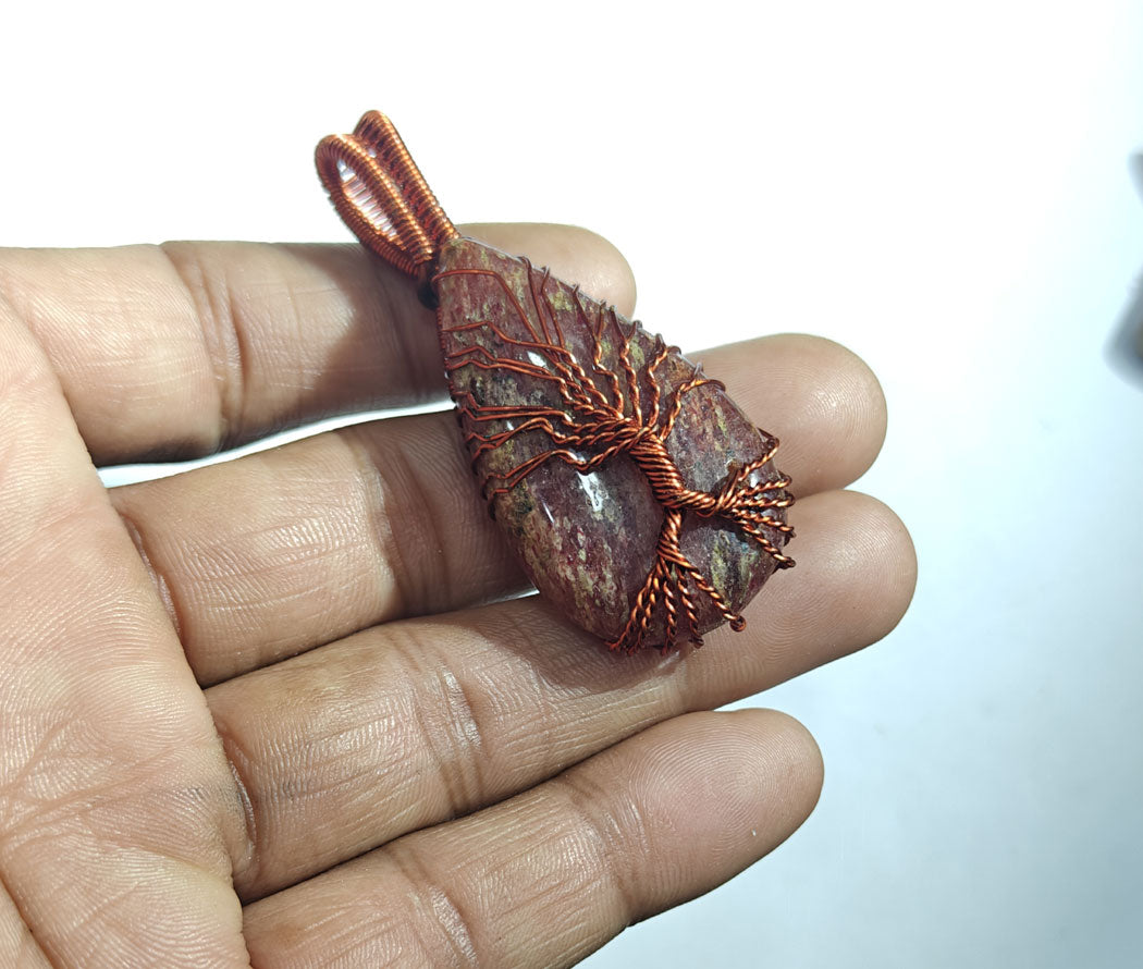 Burgundy Stone Tree of Life Pendant | Copper Wire Wrap
