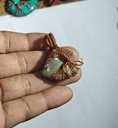 Natural Gray Stone Tree of Life Pendant | Artisan Copper