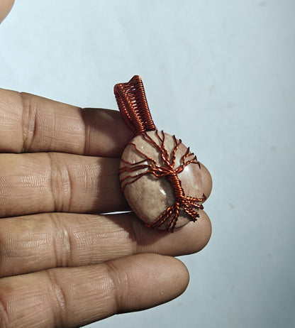 Tan Stone Tree of Life Pendant | Small Oval Wire Wrap