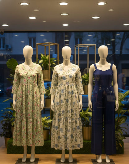 Deep Blue Printed Maxi Dress | Tiered Ethnic Floral