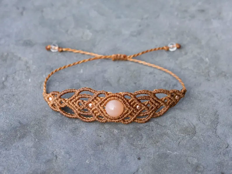 Peach Gemstone Macrame Bracelet | Hari Om Creations