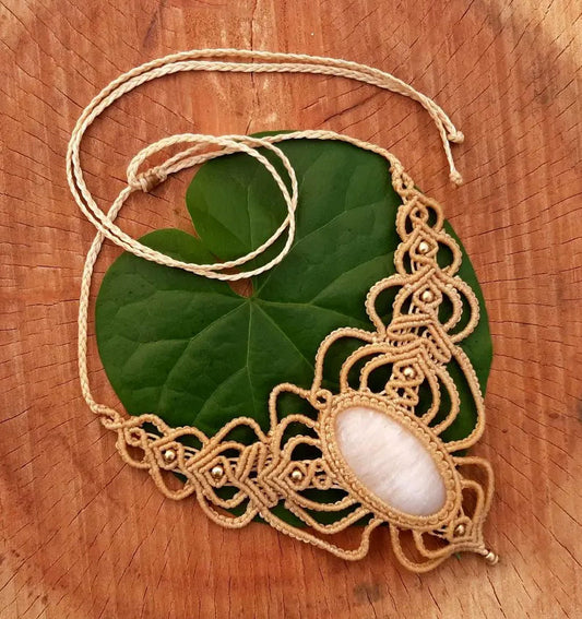 Boho Macrame Statement Necklace | Hand-Woven Stone Pendant