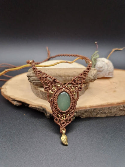 Green Jade Macrame Leaf Necklace | Artisan Hand-Knot Jewelry