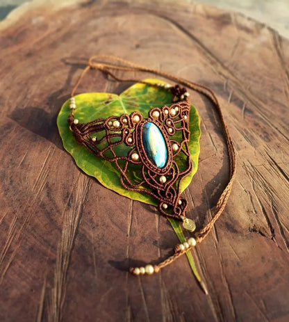 Labradorite Tribal Macrame Choker | Hari Om Creations