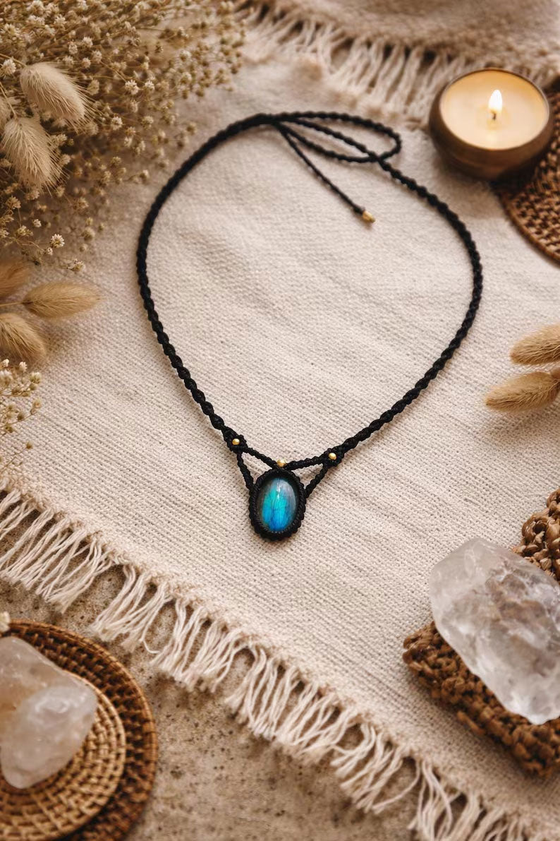 Minimalist Labradorite Macrame Necklace | Daily Boho Wear