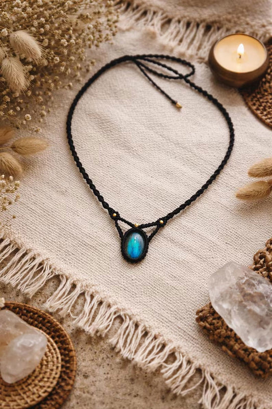 Minimalist Labradorite Macrame Necklace | Daily Boho Wear