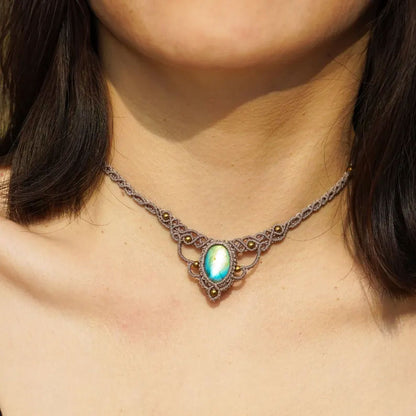 Dainty Labradorite Macrame Choker | Minimalist Boho Style