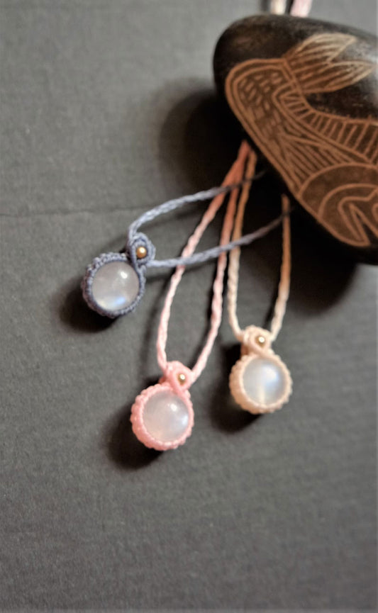 Natural Moonstone Macrame Pendants | Pastel Boho Jewelry