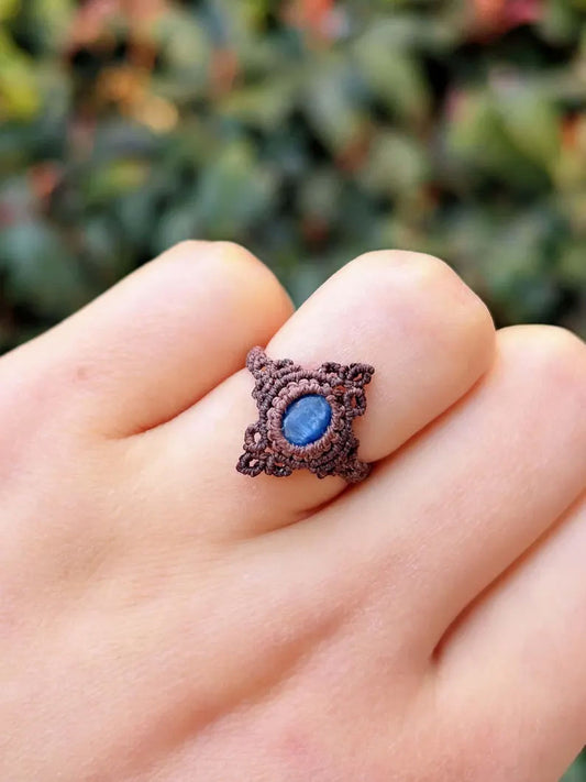 Hand-Woven Blue Gemstone Macrame Ring | Hari Om Creations