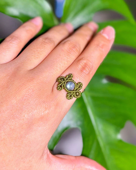 Green Macrame Labradorite Statement Ring | Hari Om Creations