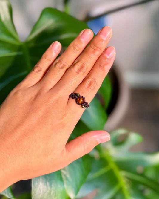 Minimalist Tiger's Eye Macrame Ring | Hari Om Creations