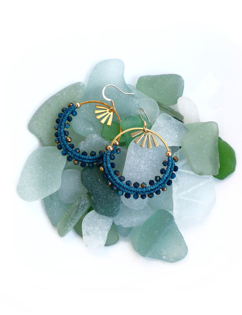 Blue Beaded Macrame Hoop Earrings | Hari Om Creations