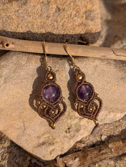 Amethyst Macrame Drop Earrings | Hari Om Creations