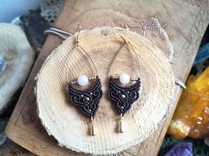 Rose Quartz Macrame Tear-Drop Earrings | Hari Om Creations