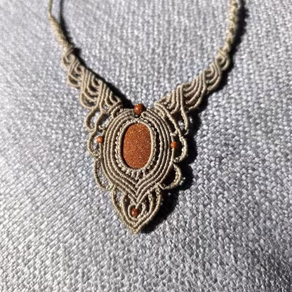 Sparkling Goldstone Boho Macramé Pendant | Hariom Creations