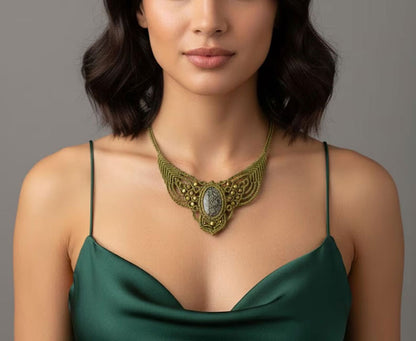 Statement Moss Agate Macramé Choker | Hariom Creations