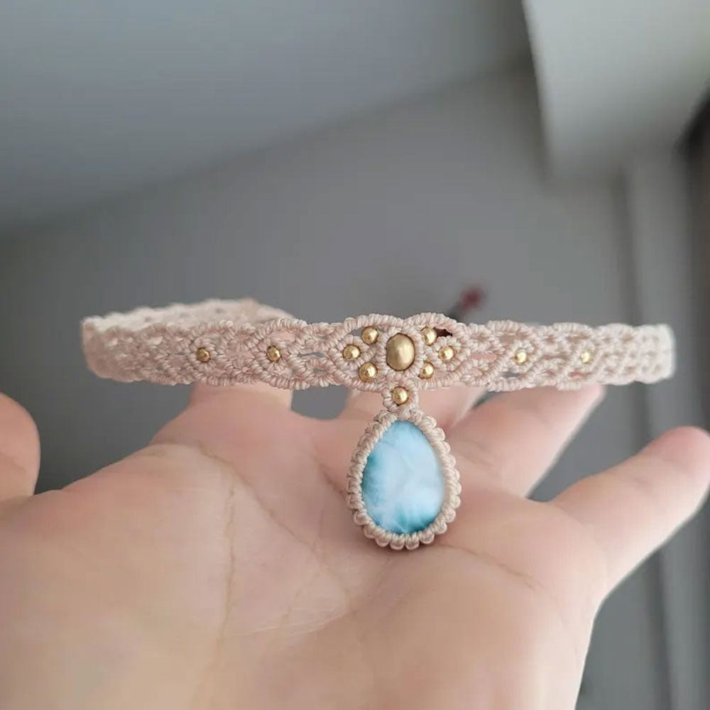 Larimar Gemstone Macramé Choker Necklace | Hariom Creations