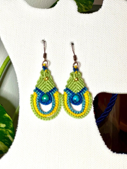 Peacock Green Macramé Drop Earrings | Hariom Creations