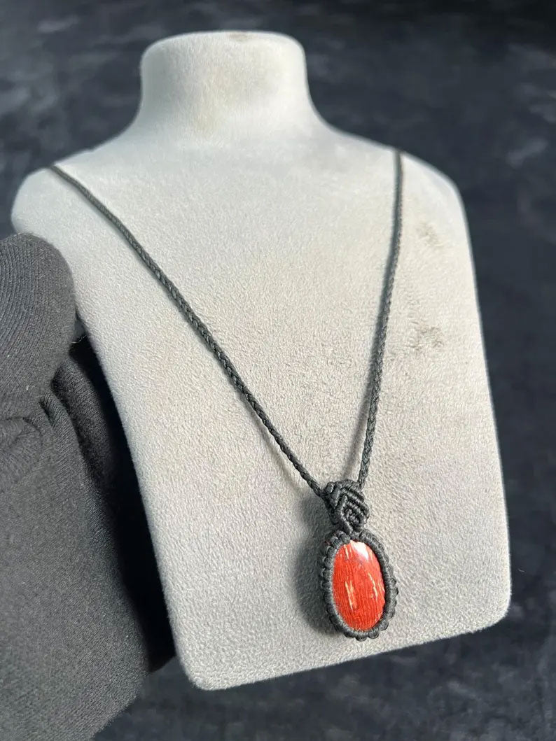 Red Jasper Macramé Minimalist Pendant | Hariom Creations