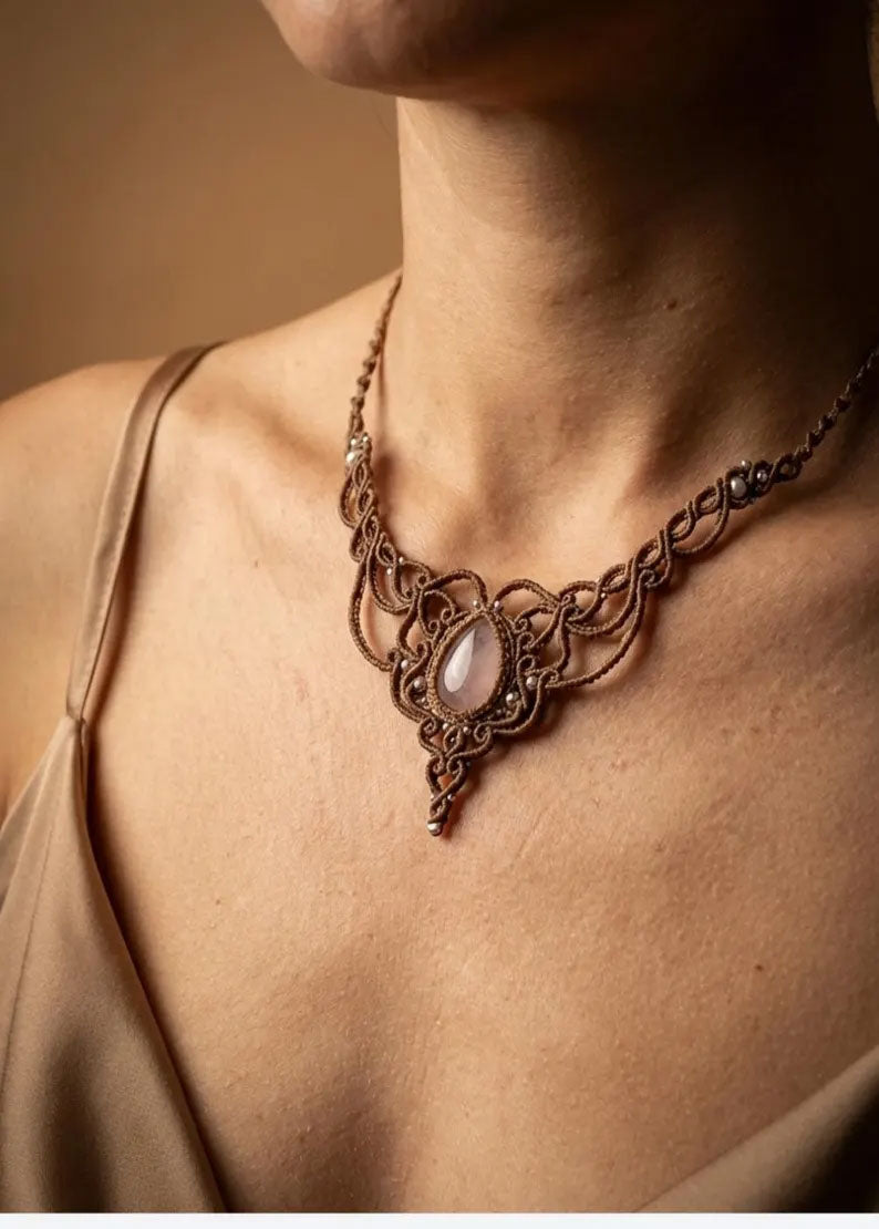 Rose Quartz Delicate Macramé Choker | Hariom Creations