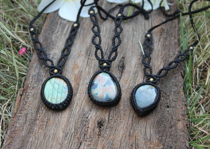 Set of 3 Labradorite Macramé Pendants | Hariom Creations