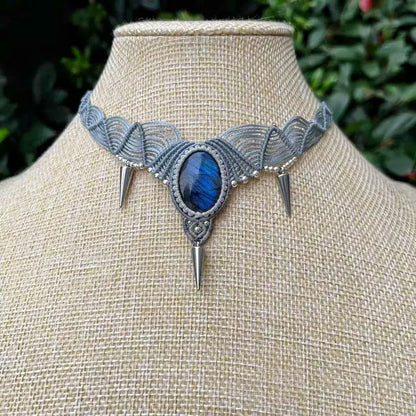 Grey Spike Labradorite Macramé Choker | Hariom Creations
