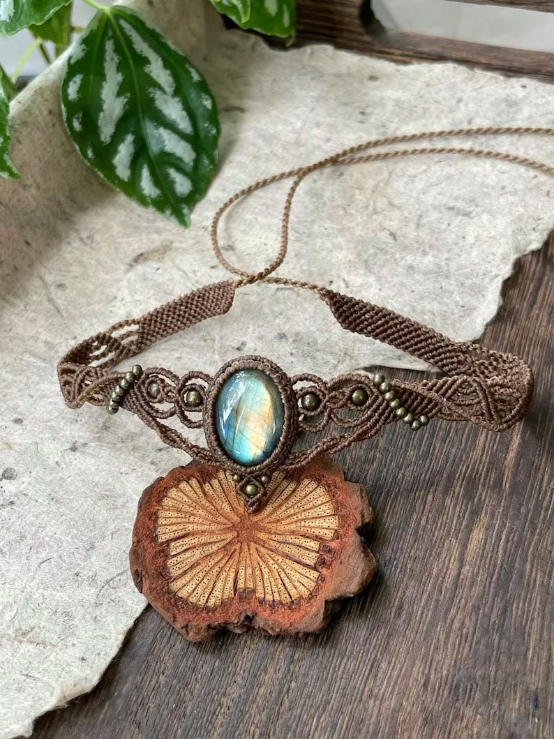 Earthy Tan Labradorite Macramé Headband/Choker | Hariom Creations