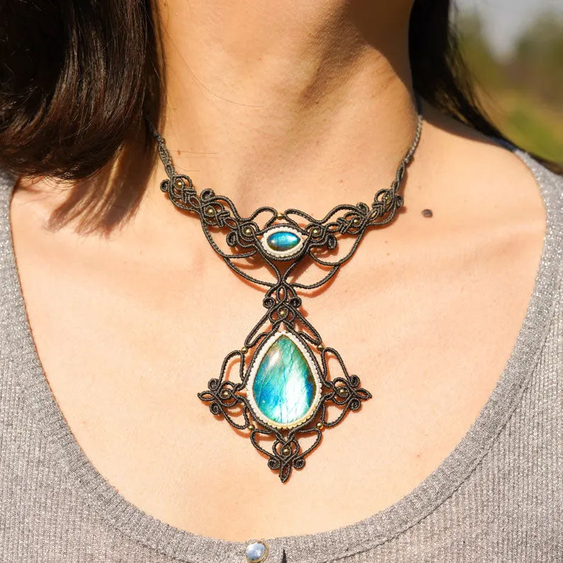 Ornate Grey Labradorite Statement Choker | Hariom Creations