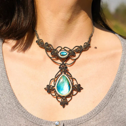 Ornate Grey Labradorite Statement Choker | Hariom Creations