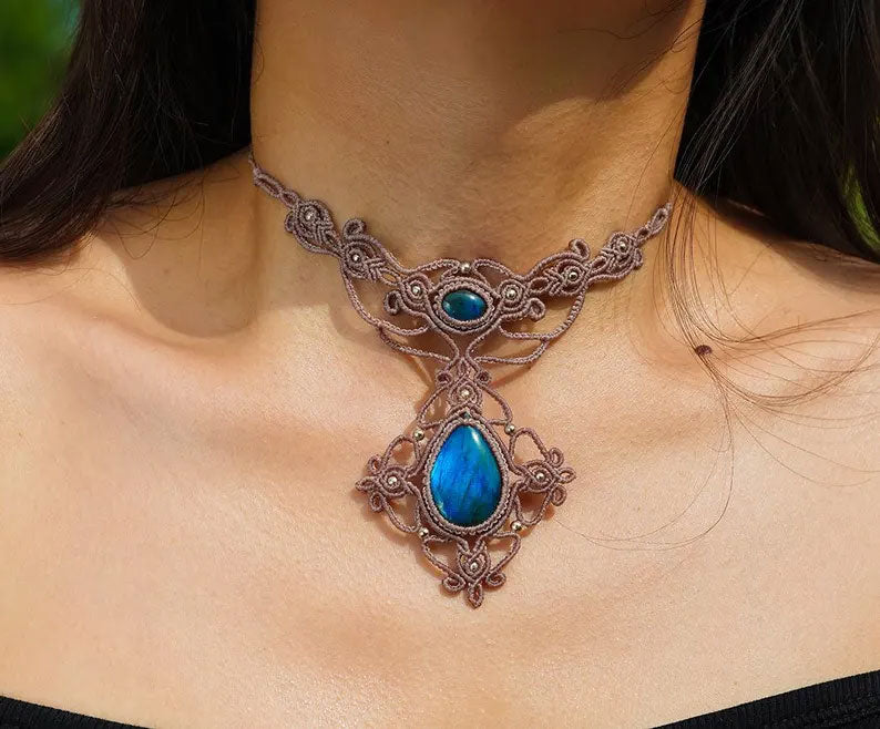 Dusty Rose Labradorite Macramé Choker | Hariom Creations