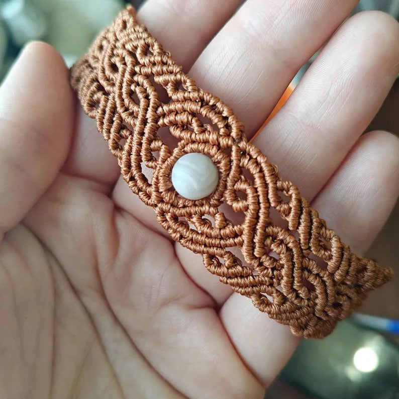 Brown Macrame Bracelet with Moonstone | Handcrafted Boho Style