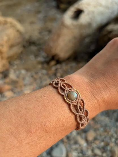 Earthy Macrame Bracelet with Labradorite & Brass Accents
