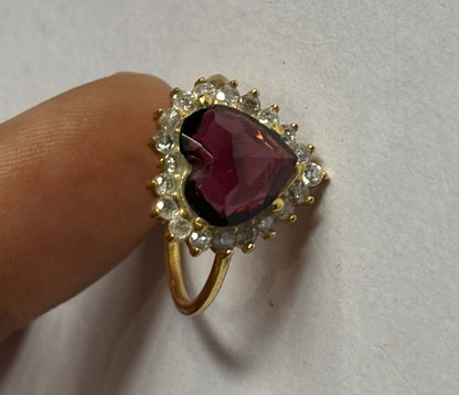 Crafted By Hand Sterling Silver Heart Shape Garnet Gemstone 10MM Ring Bezel With CZ Setting Women Vintage Ring Gift For Her Jewelry