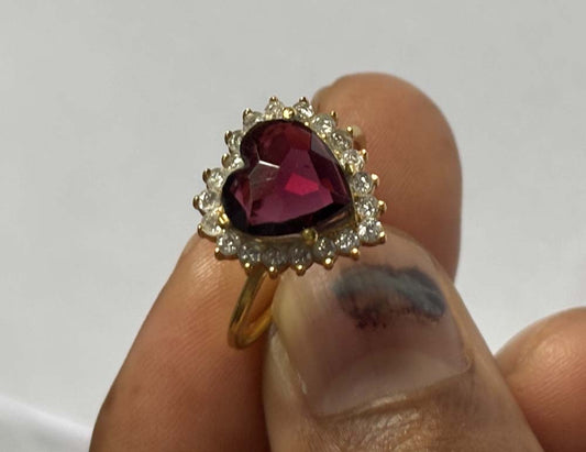 Crafted By Hand Sterling Silver Heart Shape Garnet Gemstone 10MM Ring Bezel With CZ Setting Women Vintage Ring Gift For Her Jewelry