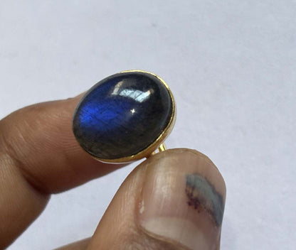 Crafted By Hand Sterling Silver Oval Shape Labradorite Gemstone 10X16MM Ring Bezel Setting Women Vintage Ring Gift For Her Jewelry