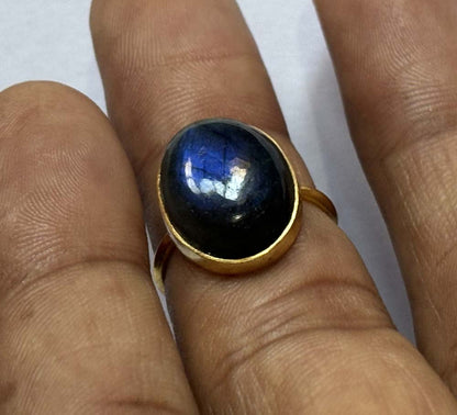 Crafted By Hand Sterling Silver Oval Shape Labradorite Gemstone 10X16MM Ring Bezel Setting Women Vintage Ring Gift For Her Jewelry