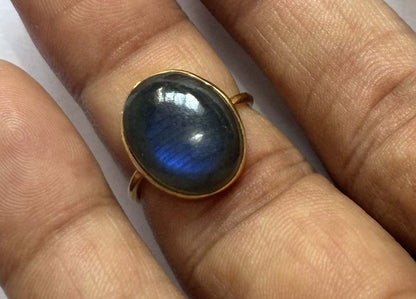 Crafted By Hand Sterling Silver Oval Shape Labradorite Gemstone 10X16MM Ring Bezel Setting Women Vintage Ring Gift For Her Jewelry