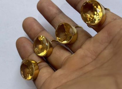 Crafted By Hand Sterling Silver Gold Plated Oval Shape Green Fluorite Gemstone 10X16MM Adjustable Ring Bezel Setting Women Vintage Ring Gift For Her Jewelry