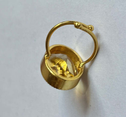 Crafted By Hand Sterling Silver Gold Plated Oval Shape Green Fluorite Gemstone 10X16MM Adjustable Ring Bezel Setting Women Vintage Ring Gift For Her Jewelry