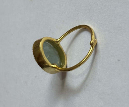 Handmade Sterling Silver Gold Plated Oval Shape Aquamarine Gemstone 10X16MM Adjustable Ring Bezel Setting Women Vintage Ring Gift For Her Jewelry