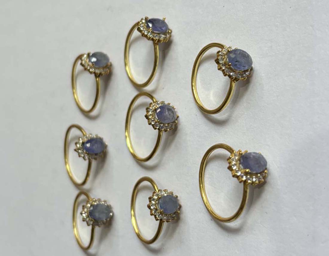 Handmade Silver Gold Plated 5x7MM Oval Tanzanite Ring CZ Bezel