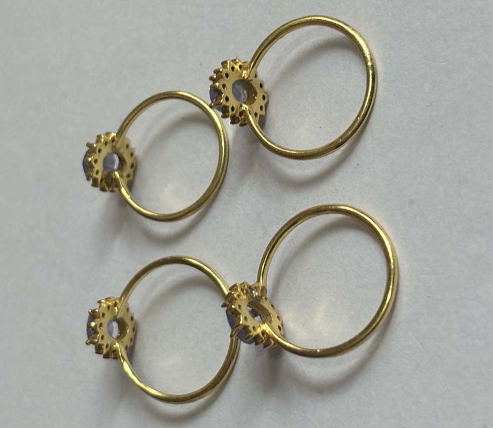 Handmade Silver Gold Plated 5x7MM Oval Tanzanite Ring CZ Bezel