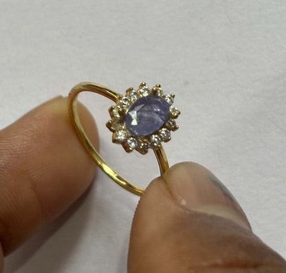 Handmade Silver Gold Plated 5x7MM Oval Tanzanite Ring CZ Bezel