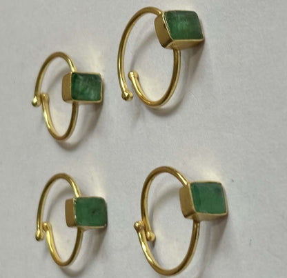 Crafted By Hand Sterling Silver Gold Plated Adjustable Ring 5X7MM Square Shaped Emerald Gemstone Bezel Setting For Anniversary Gift Women or Men Jewelry